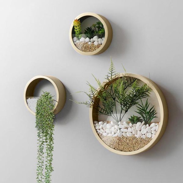 

3pcs creative round iron art wall vase modern brief wall hanging flower pot artificial flower succulent plant planter home decor