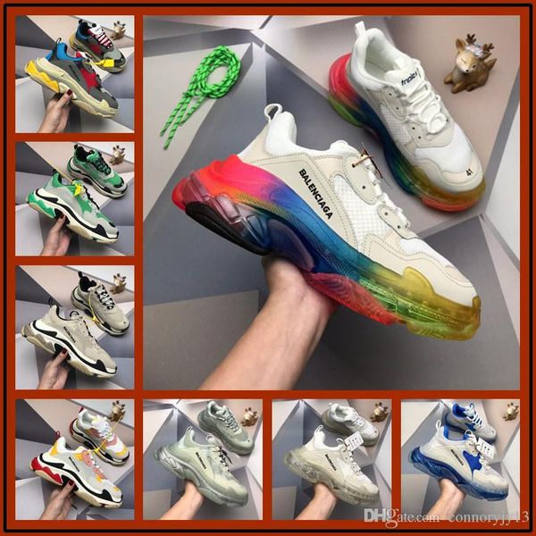 

newst design fashion triple s casual shoes men green triple s sneaker women leather low lace-up casual flat shoes clear sole, Black
