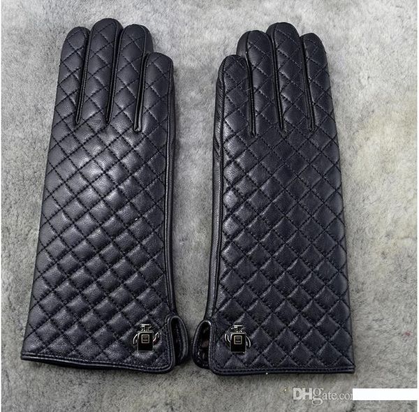 

women winter genuine leather luxury original fashion brand gloves classic diamond lattice soft warm sheepskin finger gloves, Blue;gray