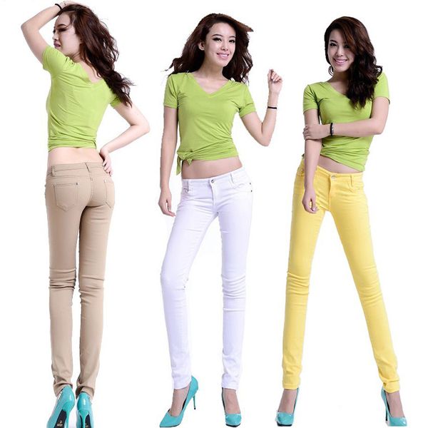 

ladies skinny jeans coloured trousers new stretchy fit 1pcswomen's stretch solid skinny jeans casual solid zipper, Black;white