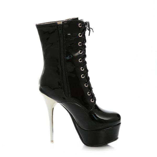 

platent leather thin high heel ankle boots fashion platform side zipper winter woman shoes black red white