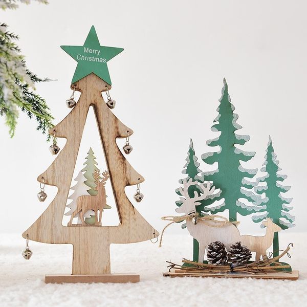 Decorative Wood Christmas Trees With Jingle Bells Star Ornaments Creative Xmas Home Living Room Bedroom Decorations For Kids Buy Outdoor Christmas