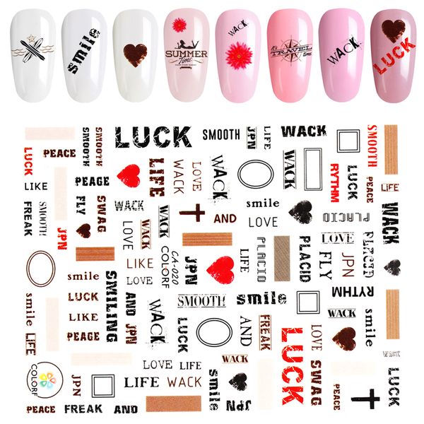 

1pcs 3d wraps diy manicure slider decor english letter flower little heart nail art sticker decals tips tool textyles, Black