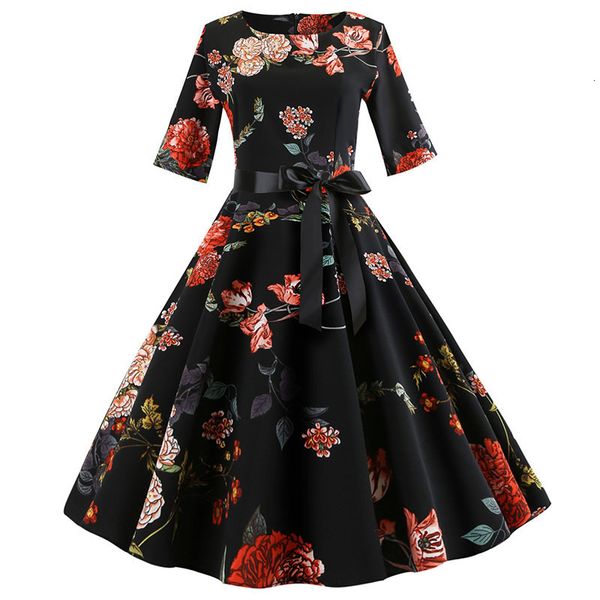 

long sleeve dress womens dresses floral vintage dress women autumn dresses v neck elegant rockabilly party dress winter christmas jurken, Black;gray