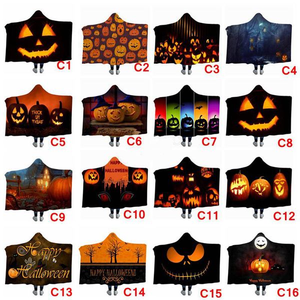 

halloween 150*200 3d printed kids winter plush pumpk hallowmas sherpa hooded thorw blanket cloak cape shawl sofa throw fleece wrap an2617