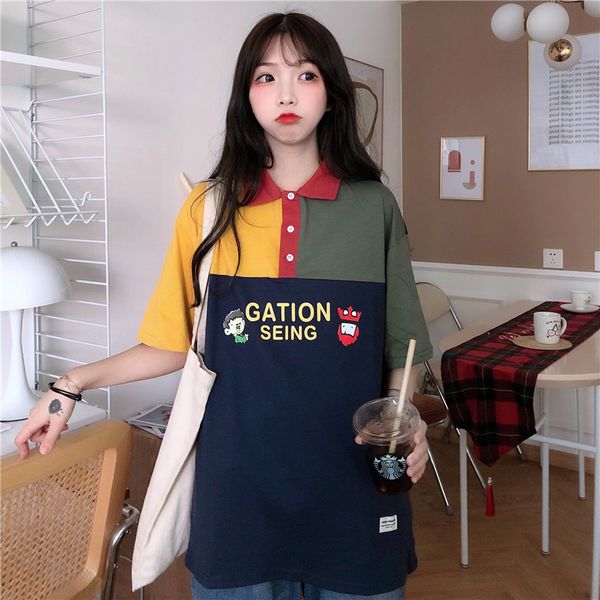 

cartoon graphic shirt women cotton casual short sleeve blue shirt 2020 summer fashion lapel ladies harajuku tunic girl, White