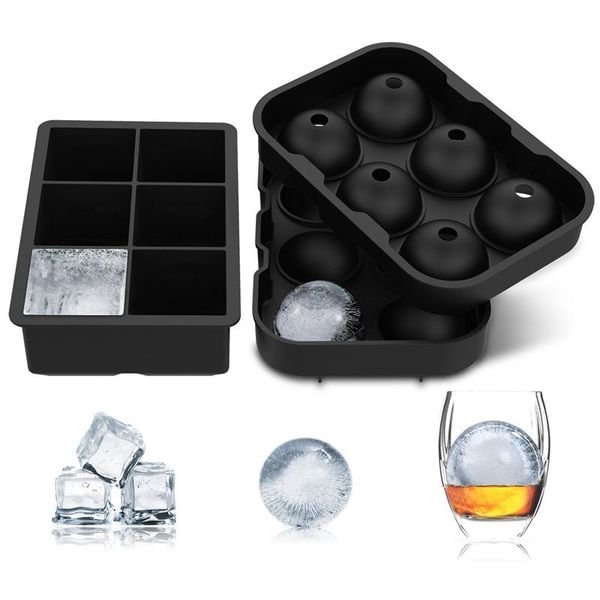 

abui-ice square trays (set of 2) black silicone 6 giant ice ball square maker use for kids with candy pudding jelly milk juice c