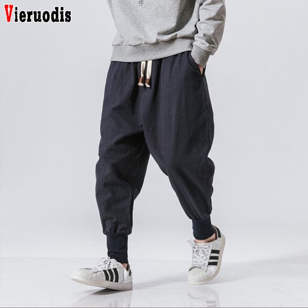 

men streetwear harem pants casual trouser men japanese jogger sweatpants cotton linen pencil pants man chinese baggy 5xl, Black