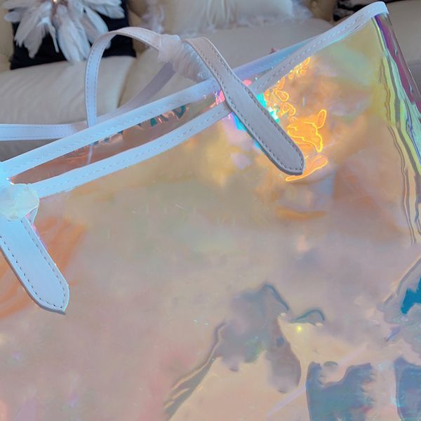 

classic printing colour shopping dazzle transparent purses laser tote bag pvc handbags package jelly beach flower bag women bags udtdr, Red;black