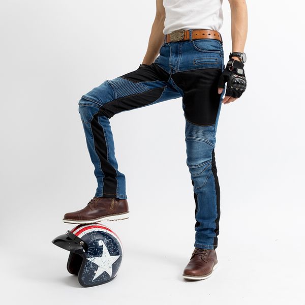 

new 2019 motorcycle jeans motorcycle riding pants men and women breathable comfort racing motorbike jeans with knee pads, Black;blue