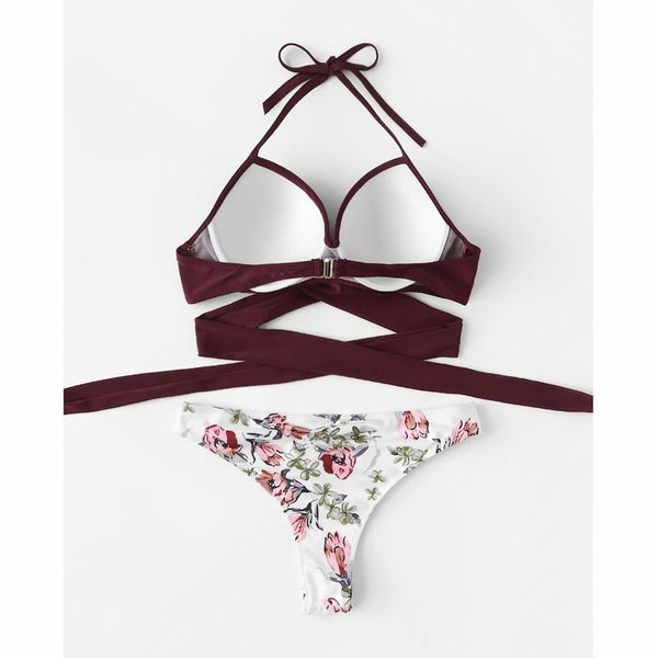 

telotuny women swimwear polyester padded bandage solid bodysuits beachwear summer bikini split swimsuits bodysuits 19l0617, White