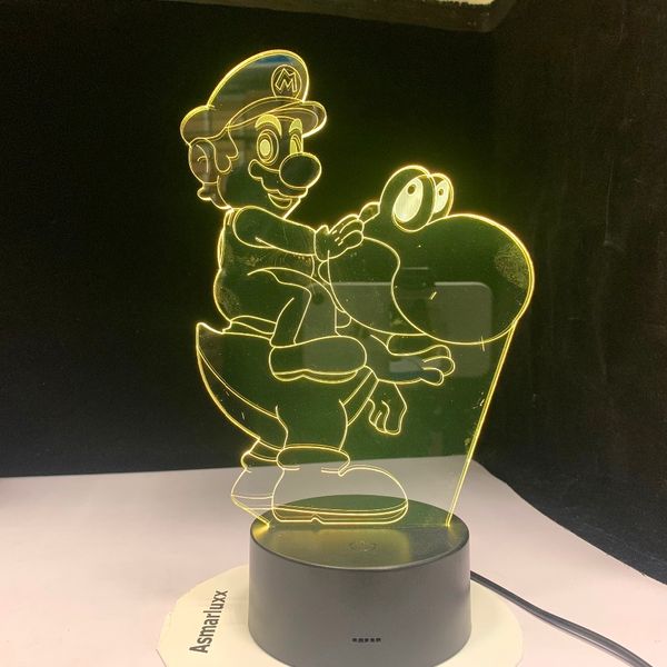 

cartoon game figure super mario ride yoshi 3d led usb lamp acrylic novelty lighting gift rgbw touch remote controller toys