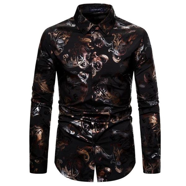 

vintage shirt men ethnic style vintage marble pattern printing slim men long sleeve shirt casual daily dress blouse, White;black