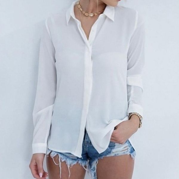 

woman shirt open back lace stitching lapels femme summer fashion long sleeve irregular poleras mujer de moda 2020, White