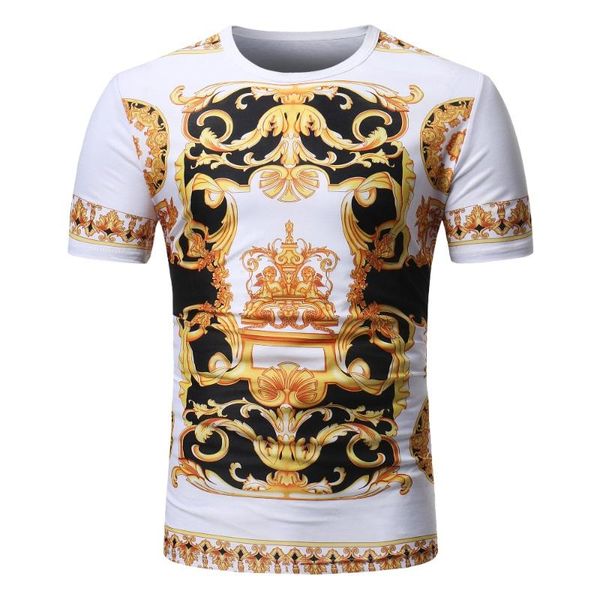

2018 summer new fashion europe court 3d printed mens short sleeve t-shirt casual o-neck floral tees of various colors and styles, White;black