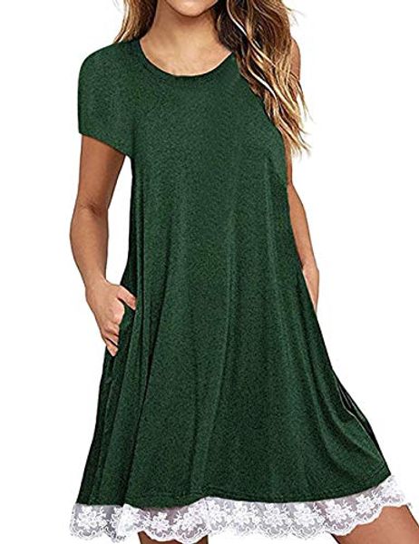 

ecolley womens loose short sleeve t shirt tunic dress pockets summer casual round neck, Black;gray
