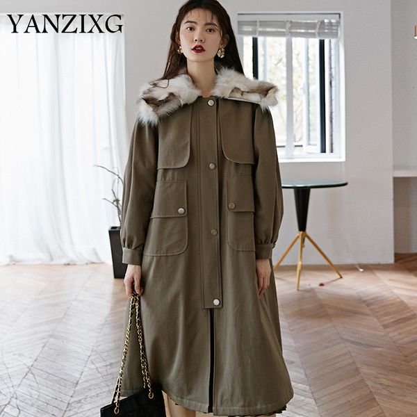 

2019 fur collar cotton clothing autumn and winter new korean women's long single-breasted cotton coat f077, Black
