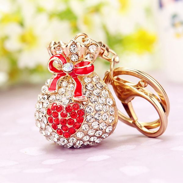 

cute lucky bag car keychain for women men pearl rhinestones key ring holder alloy sachet key chain accessory, Silver