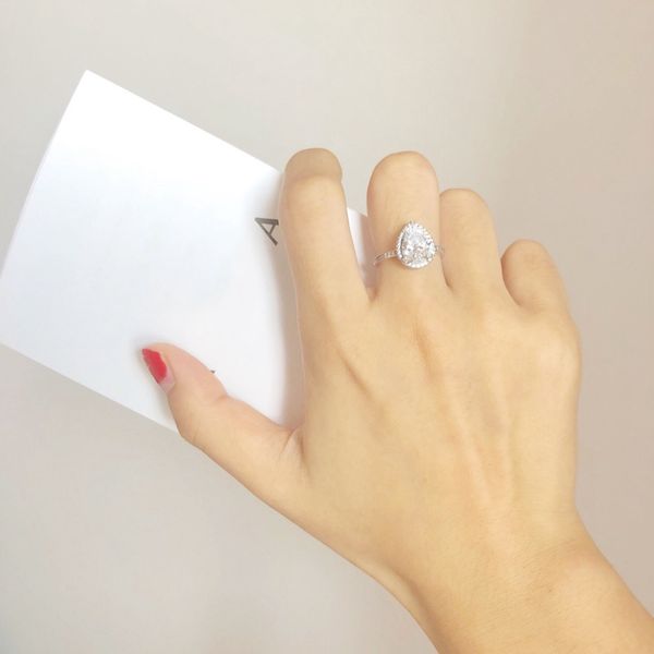 

wholesale-c shiny teardrop ring for pandora 925 sterling silver large cz diamond wild temperament lady ring with original box birthday gift, Slivery;golden