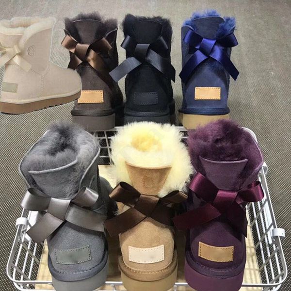 

марка ug женщины девушки австралия классические зимние сапоги кожа коровы ribbon bowknot женская bow ботинок снежка теплые меховые сапоги ло, Black;grey