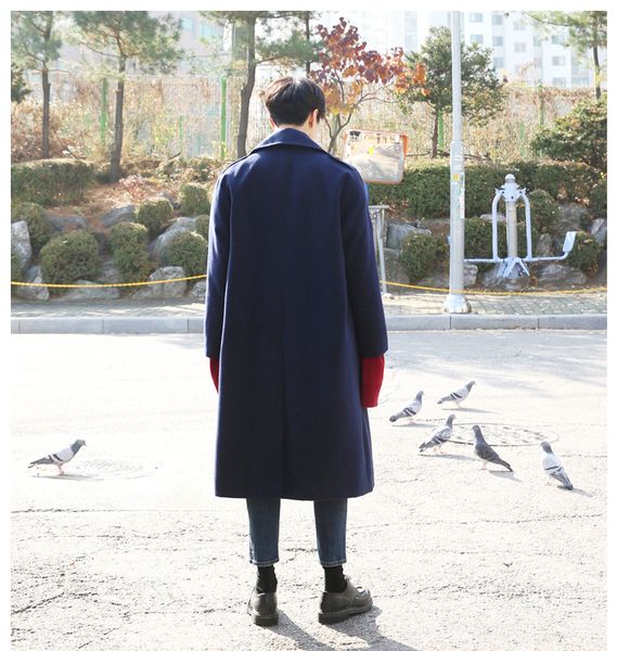 

new fashion 2020 autumn winter men woolen coat long loose warm male overcoat double breasted windbreaker lx1379, Black