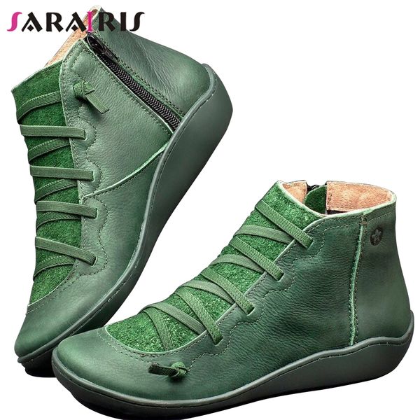

sarairis new big size 35-43 ladies retro zip cross tied ankle boots women sole wedges heels boots ins shoes woman, Black