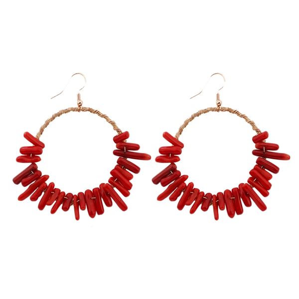 

natural coral handmade copper wire braided earrings fashion simple earrings, Golden;silver