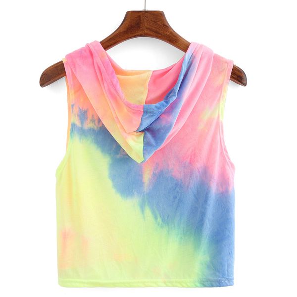 

t-shirts women crop fashion shirt sleeveless dye print plus t-shirt summer short size tie hooded femme vixej, Black