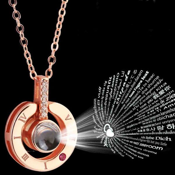 

100 languages i love you rose gold silver shaking sounds with projection clavicle romantic memory wedding necklace dropshipping