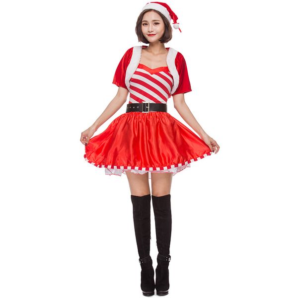 

christmas costume women sweet candy santa miss cosplay clothing, Black;red