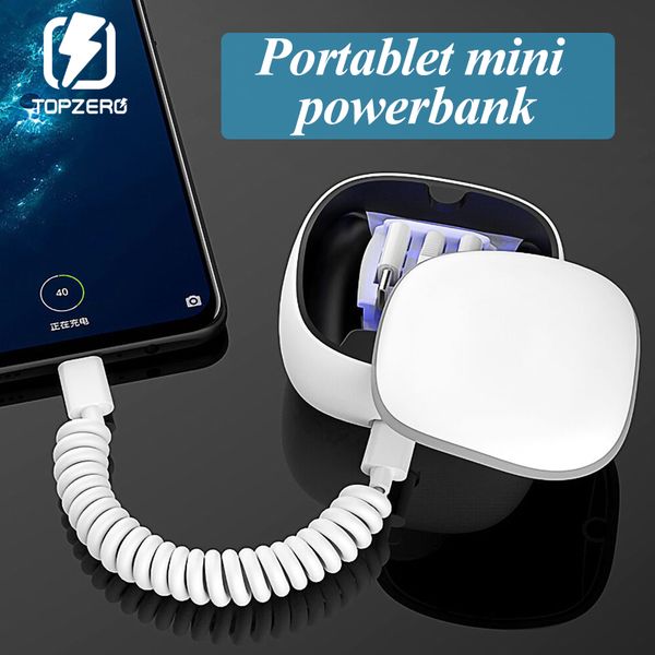 

portable mini powerbank pd/qc 3.0 fast charger power bank for iphone type c micro usb adjustable spring cable for huawei samsung
