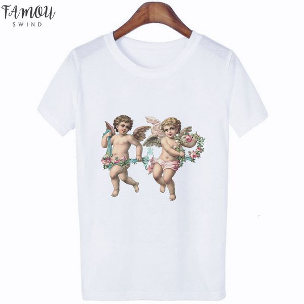 

new summer angel shirt printed graphic tee cap sleeve tumblr kawaii 90s fahsion short sleeve women tshirt clothing funny t shirt, White