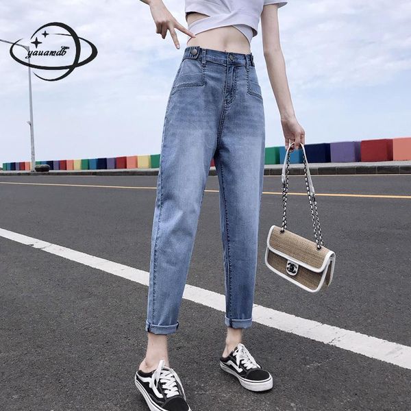 

womens jeans spring autumn female trousers clothing harem pants loose elastic waist full length soft button ladies clothes h61, Blue