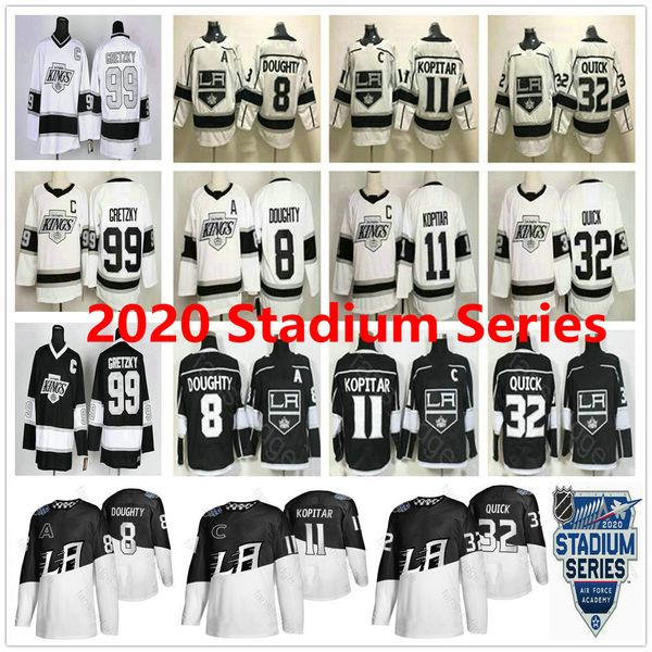

2020 stadium series los angeles kings 8 drew doughty 11 anze kopitar 32 jonathan quick 99 wayne gretzky man women kids youth hockey jerseys, Black