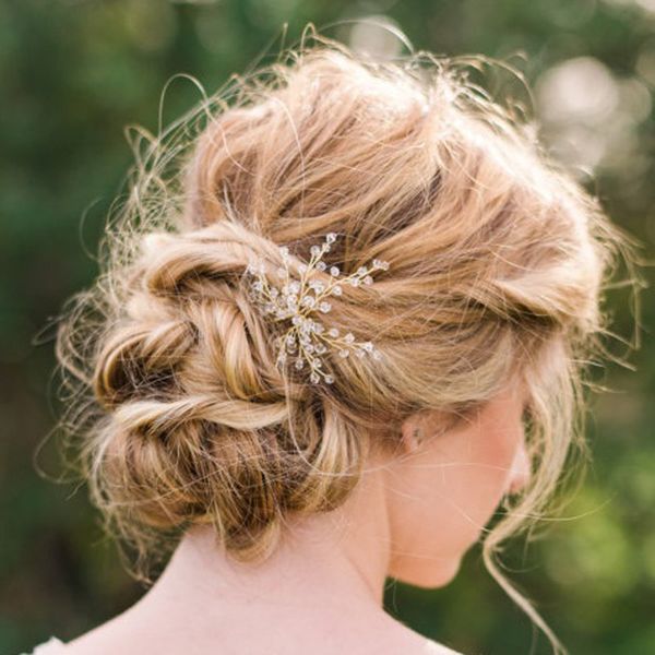 

kmvexo 1 pcs handmade crystal flower wedding hair pins bridesmaid beads hair pieces vine hairpins bride jewelry accessories, Golden;white