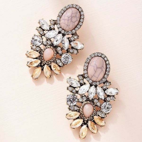 

pink stone crystal flower drop earrings for women fashion gold rhinestones earrings modern jewelry gift, Silver