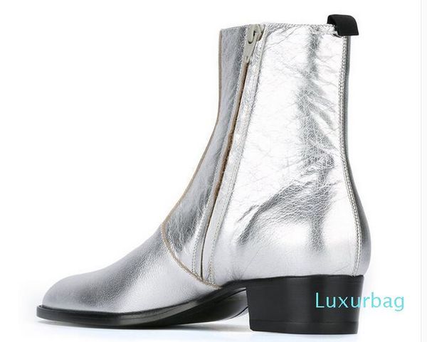

fall silver classic boots patent leather western style wyatt slp harness ankle boots for men big size 45, Black