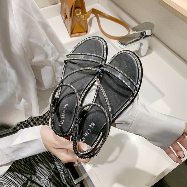 

2020 sandals comfort shoes for women all-match clear heels suit female beige women's comfort block rhinestone summer heeled, Black