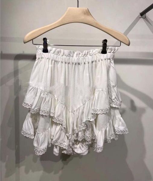 

2020 new summer irregular hollow out ruffled mini skirt lace embroideried sweet elastic waist female slim short skirts, Black