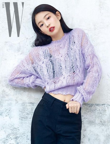 

kpop blackpink jennie same purple hollow soft loose thin sweater women korean streetwear knitted long sleeves wild sweaters, White;black