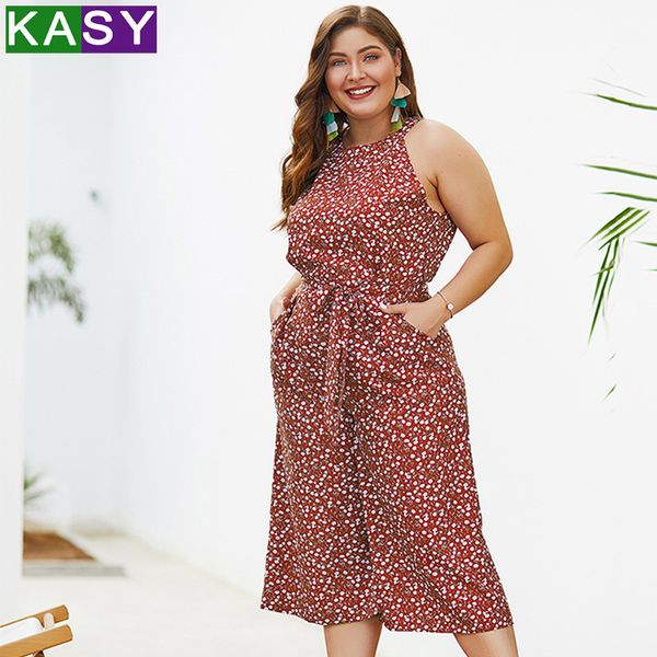 

повседневный летний цветочный принт boho beachs комбинезон плюс размер женщин 2019 года vintage длинные комбинезоны без рукавов холтер танки, Black;white