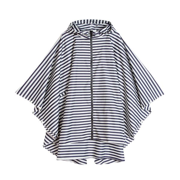 

waterproof raincoat with hood striped poncho zip closure for women man, Black