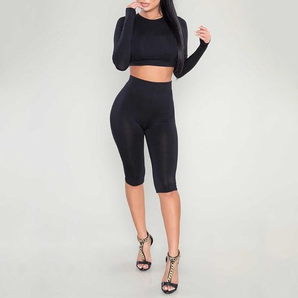 

2 piece bodycon set womens long sleeve crop high waist leggings, White