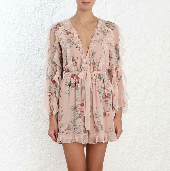 

2019 women floral print boho jumpsuit elegant long sleeve ruffle rompers summer short jumpsuit, Black;white