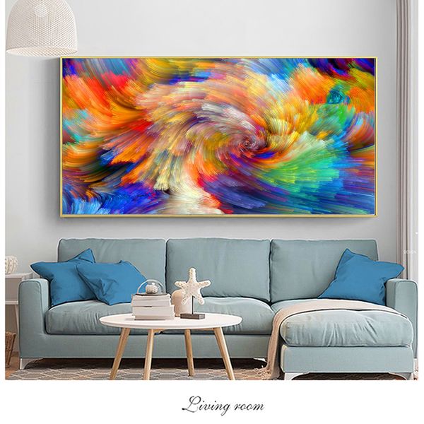

selflessly rainbow color splash oil painting on canvas wall pictures for living room posters and prints modern art decor unframe