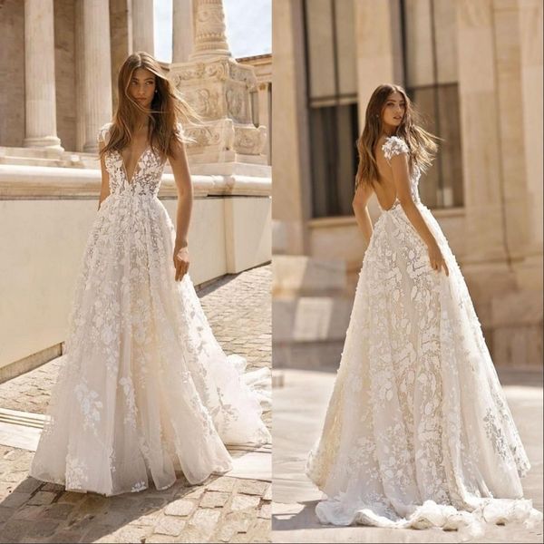 

урожай bohemian кружева аппликация 2020 свадебные платья глубокий v шеи backless короткие рукава свадебные платья поезд стреловидности boho, White