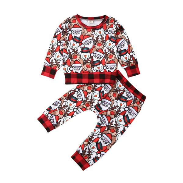 

xmas toddler kids baby boys girl clothes sets christmas santa print pants leggings outfits clothes, White