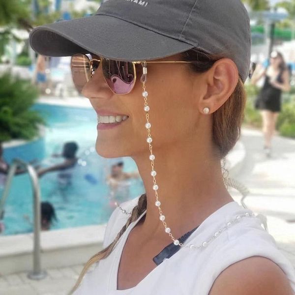 

eyeglasses chain white plastic bead chain silver gold color plated metal chain silicone loops sunglasses accessory women gift