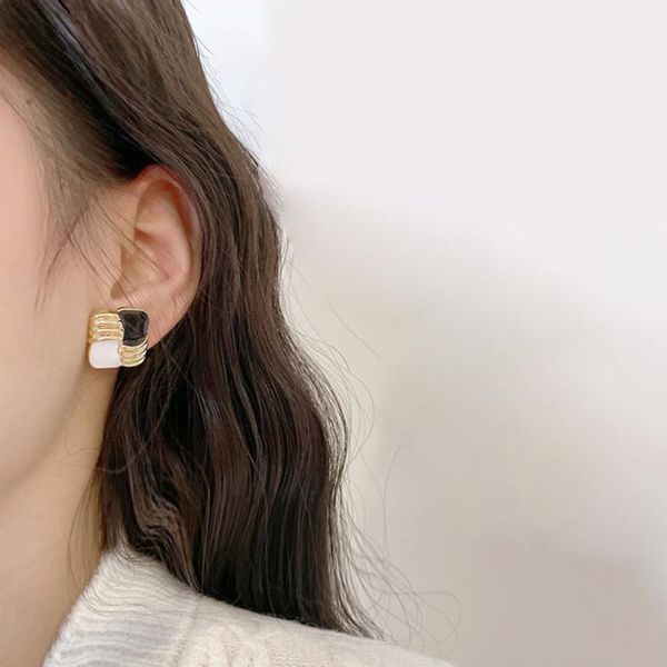 

classic women earrings set black white checkered stitching metal gold stud earring fashion valentine's day gift female jewelry, Golden;silver
