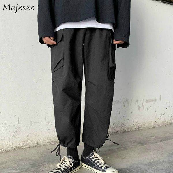 

men casual pants solid loose large size 3xl all-match cargo trousers mens harajuku pockets adjustable streetwear ins chic trendy, Black